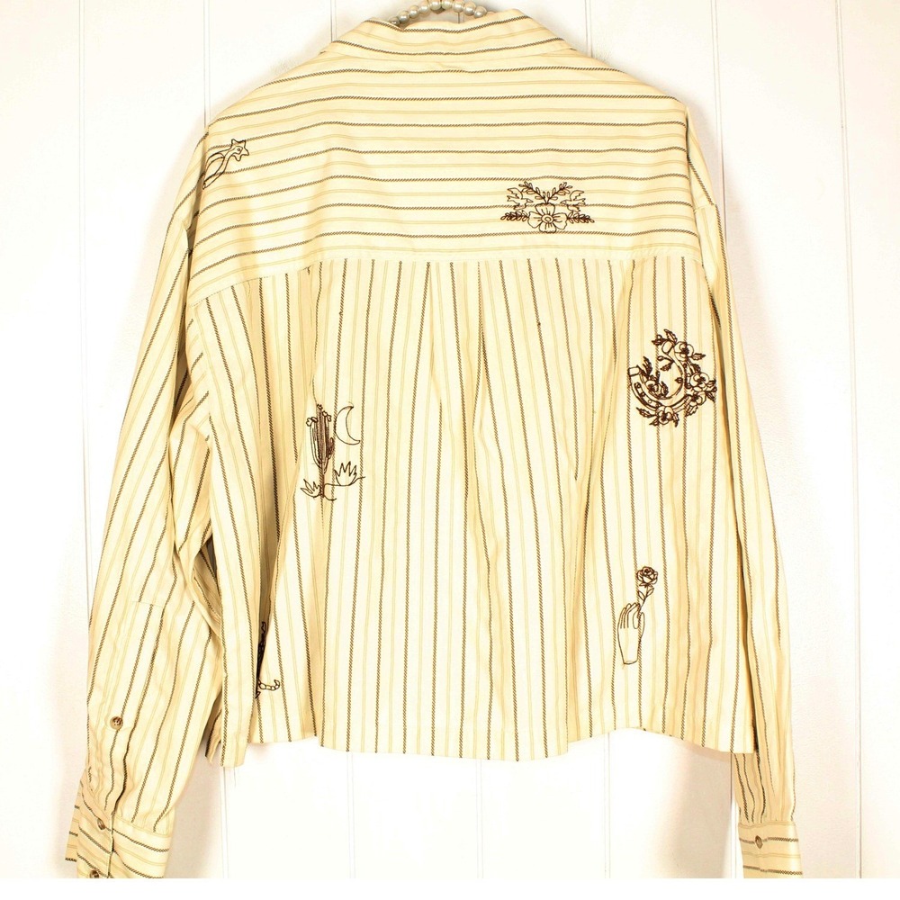 NWT Scotch & Soda Notch Lapel Button Up Tan/Brown Striped Embroidered Top XL - Picture 4 of 7